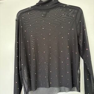 Wild Fable Sheer Black Long-Sleeve Turtleneck Top Sparkle Size Large